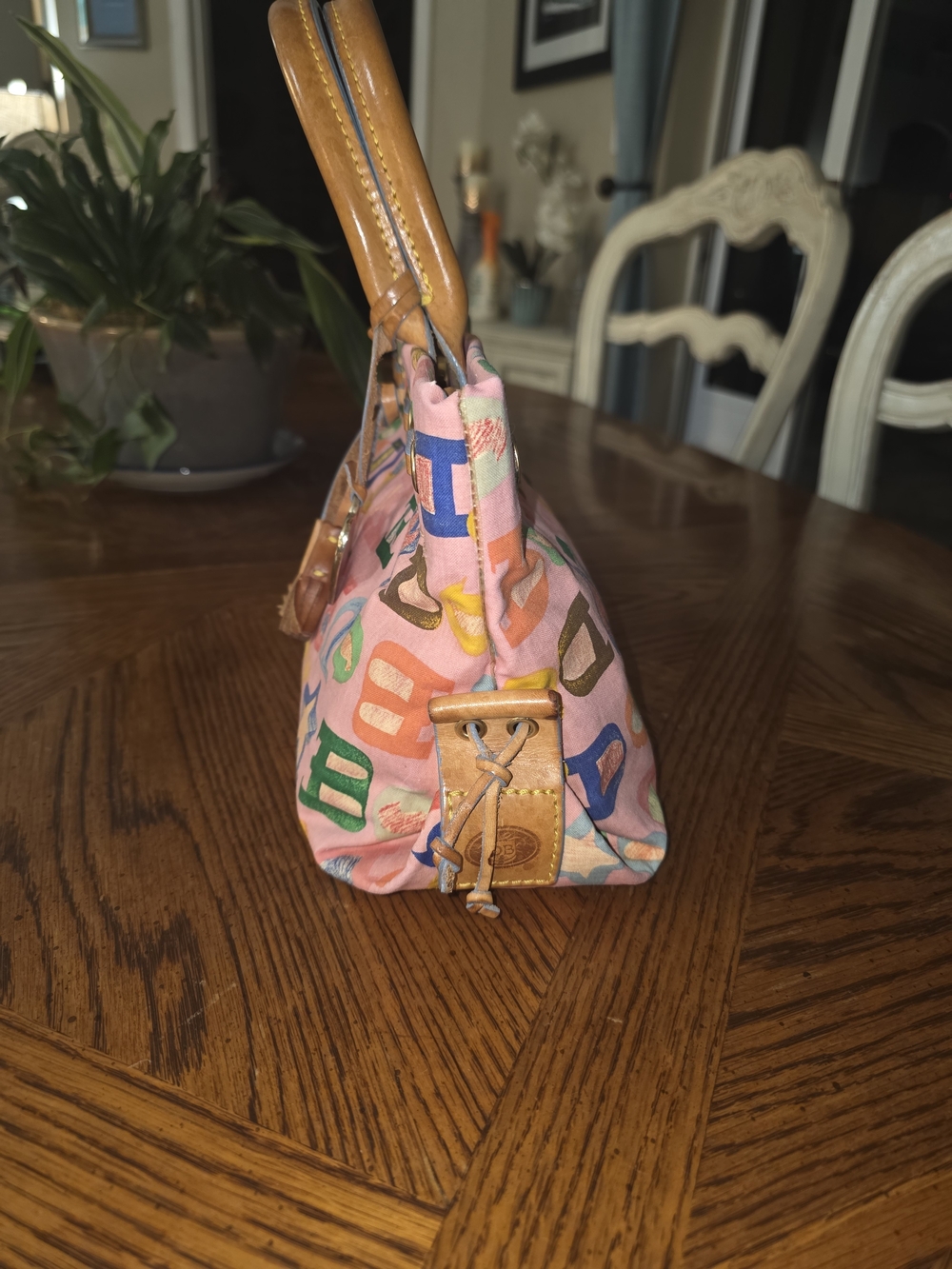 Dooney & Bourke Pink Multicolor Doodle Tote with Leather Trim - Picture 3 of 5